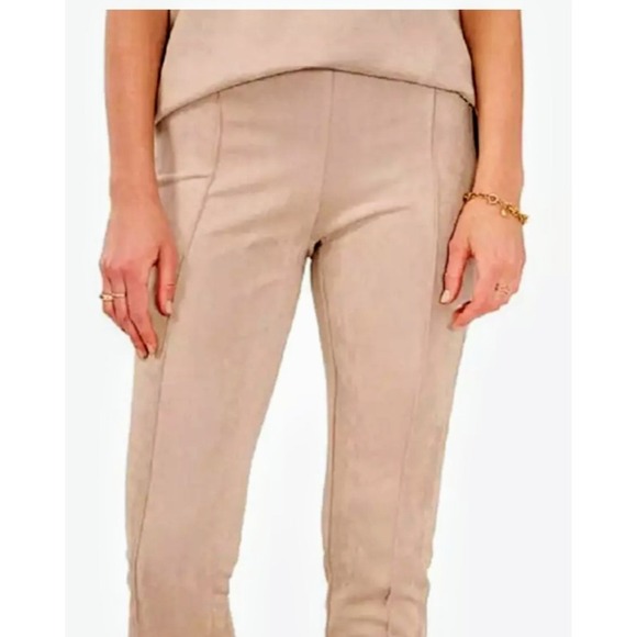 Vince Camuto Faux Suede Pants Pull On Stretch Career Casual Latte Large NWT $79 - Picture 2 of 11